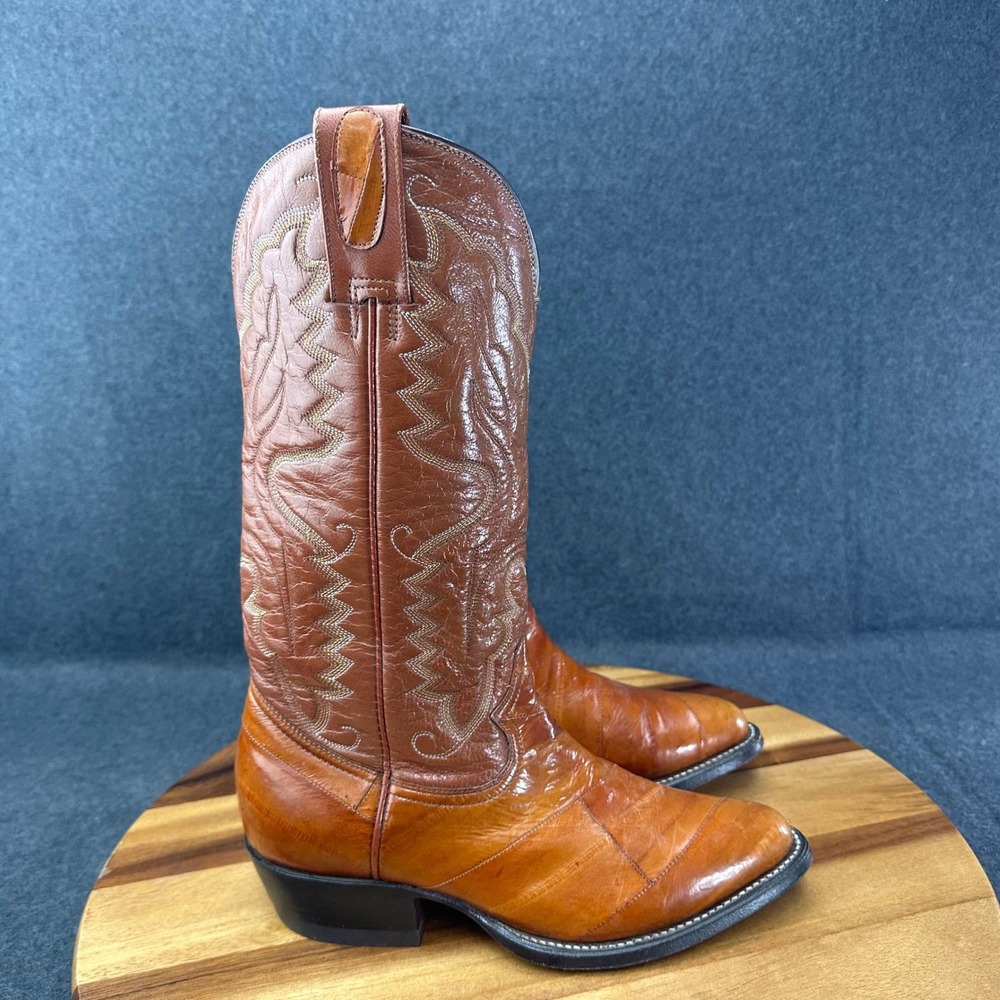 Vtg Montana Cowboy Western Boots Mens 6EE Mahogany Brown Cognac Eel Skin